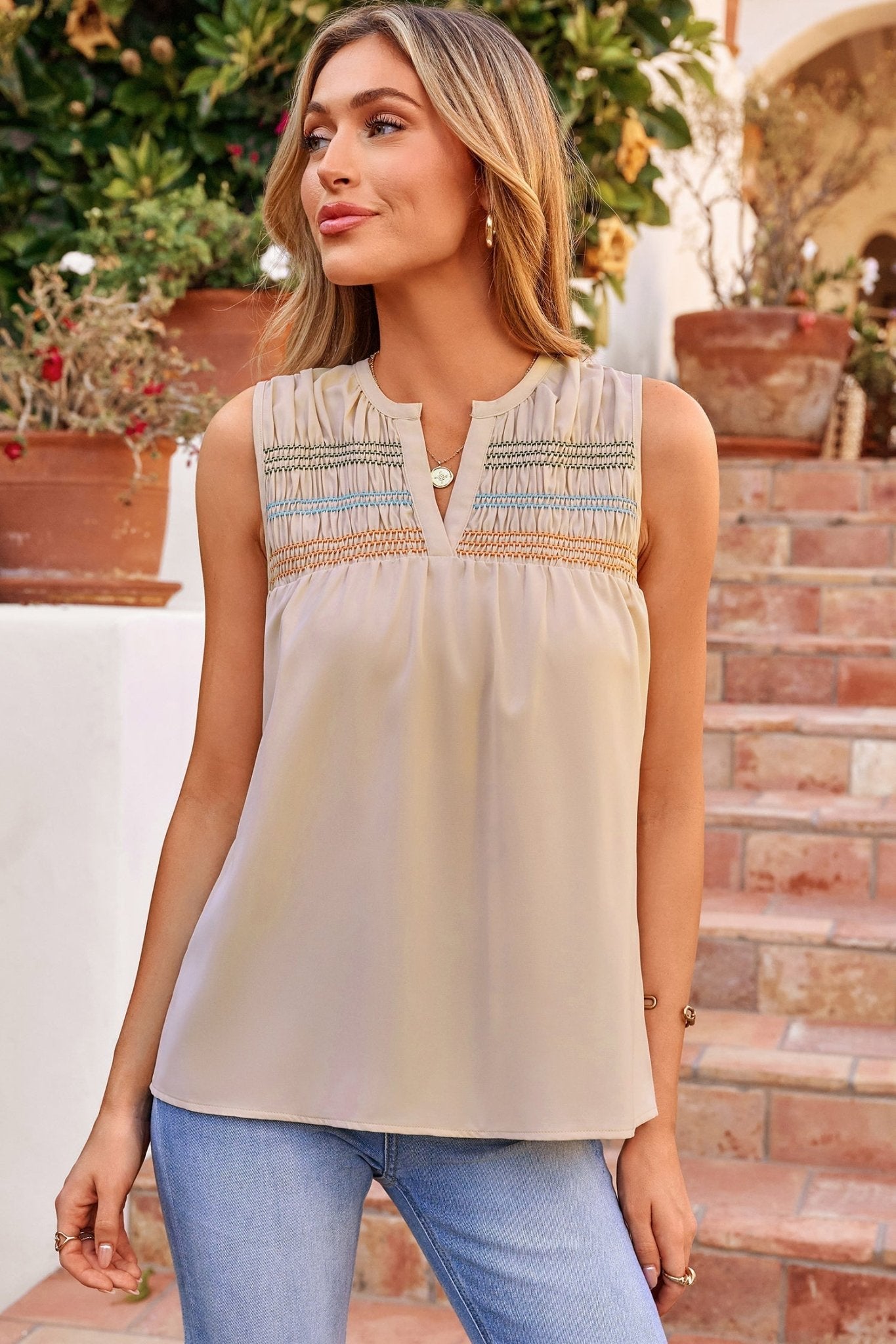 Josephine Stitch Sleeveless Shift Top - Hello Beautiful BoutiqueTank TopsThreaded Pear