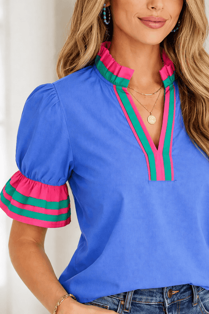 Journee Ruffled Short Sleeve Blouse - Hello Beautiful BoutiqueBlouses & ShirtsThreaded Pear