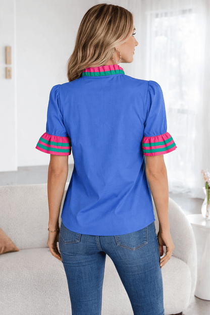 Journee Ruffled Short Sleeve Blouse - Hello Beautiful BoutiqueBlouses & ShirtsThreaded Pear