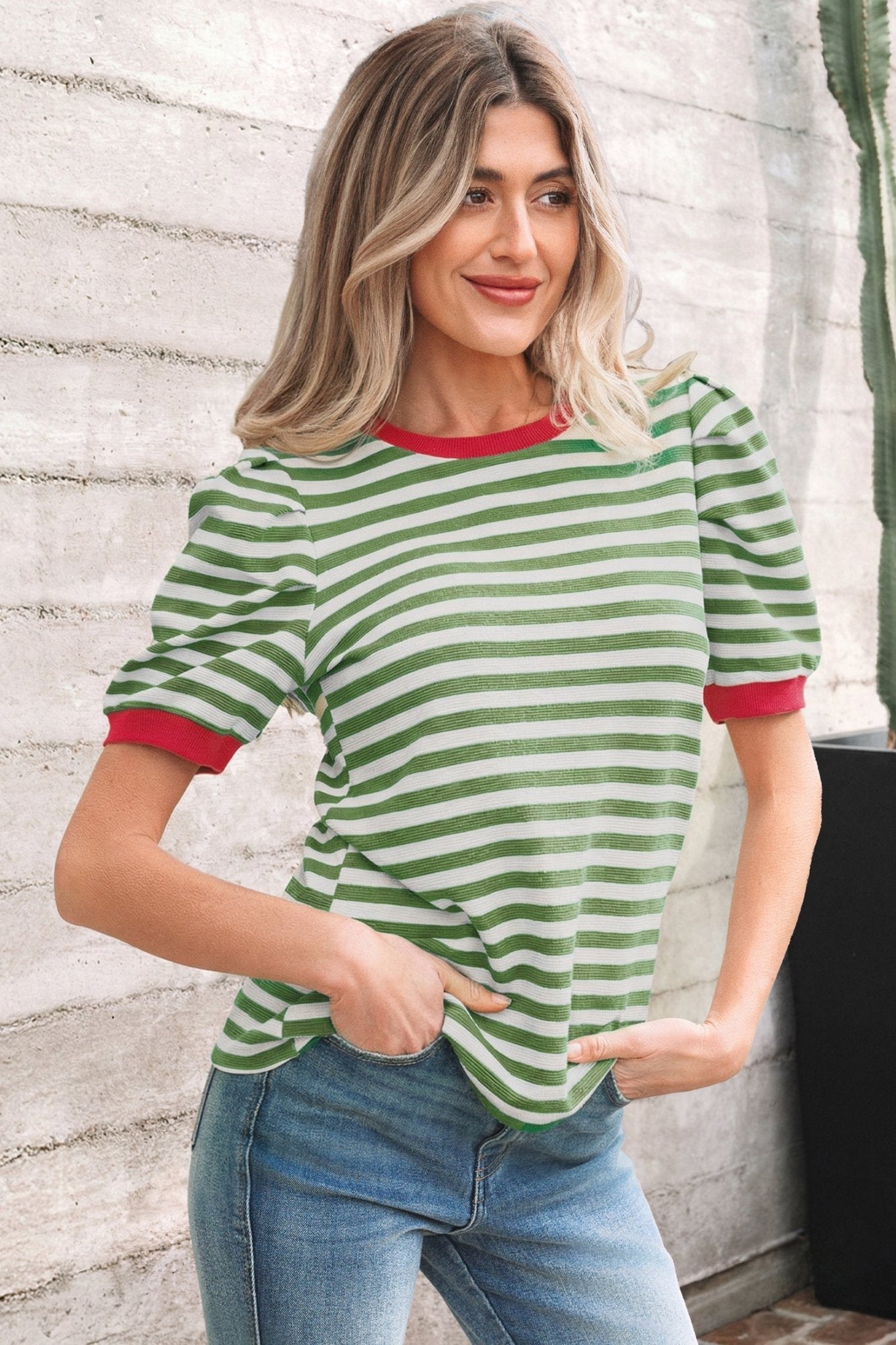 Joy Sleeve Contrast Trim Tee - Hello Beautiful BoutiqueTops & TeesThreaded Pear
