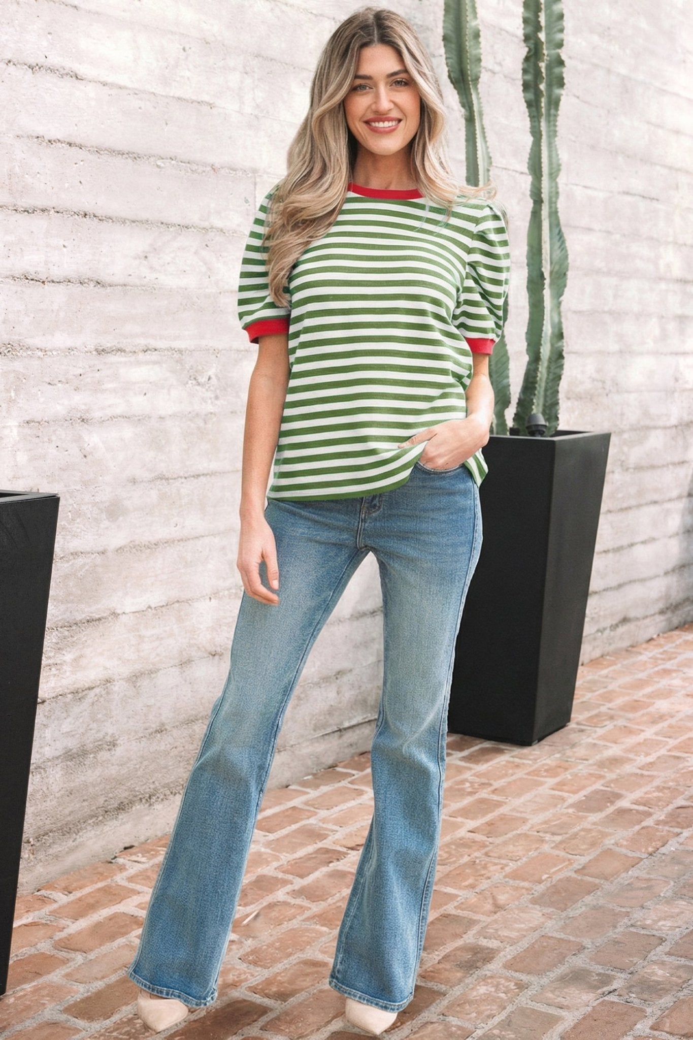 Joy Sleeve Contrast Trim Tee - Hello Beautiful BoutiqueTops & TeesThreaded Pear