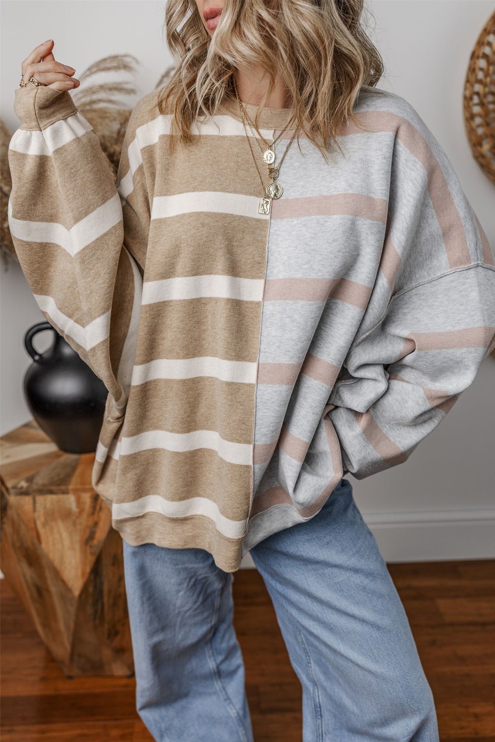 Jream Stripe Colorblock Oversized Sweater - Hello Beautiful BoutiqueSweatersThreaded Pear