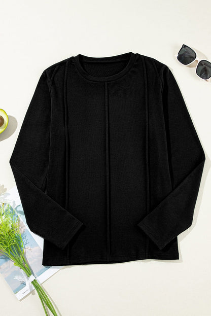 Judith Solid Exposed Seam Long Sleeve Top - Hello Beautiful BoutiqueLong Sleeve TopsThreaded Pear