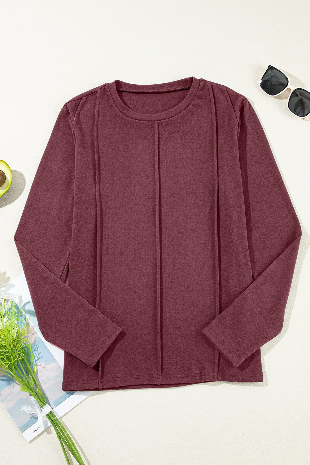 Judith Solid Exposed Seam Long Sleeve Top - Hello Beautiful BoutiqueLong Sleeve TopsThreaded Pear
