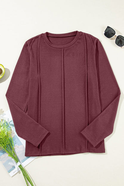Judith Solid Exposed Seam Long Sleeve Top - Hello Beautiful BoutiqueLong Sleeve TopsThreaded Pear