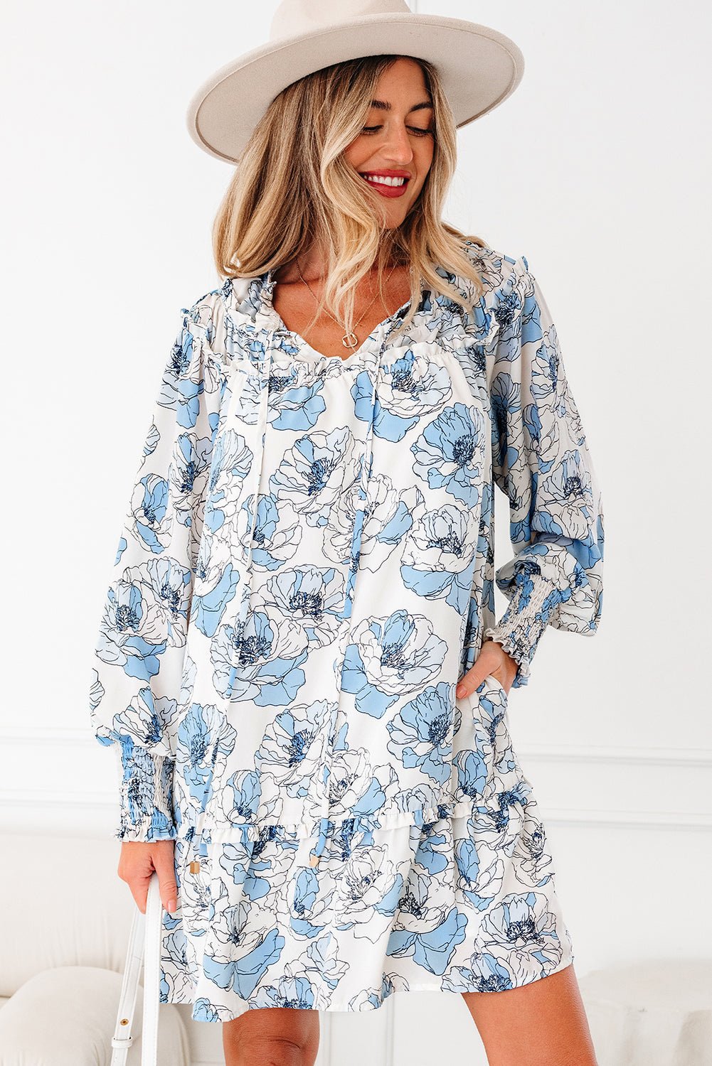 Juliana Sleeve Flowy Mini Dress - Hello Beautiful BoutiqueFloral DressesThreaded Pear
