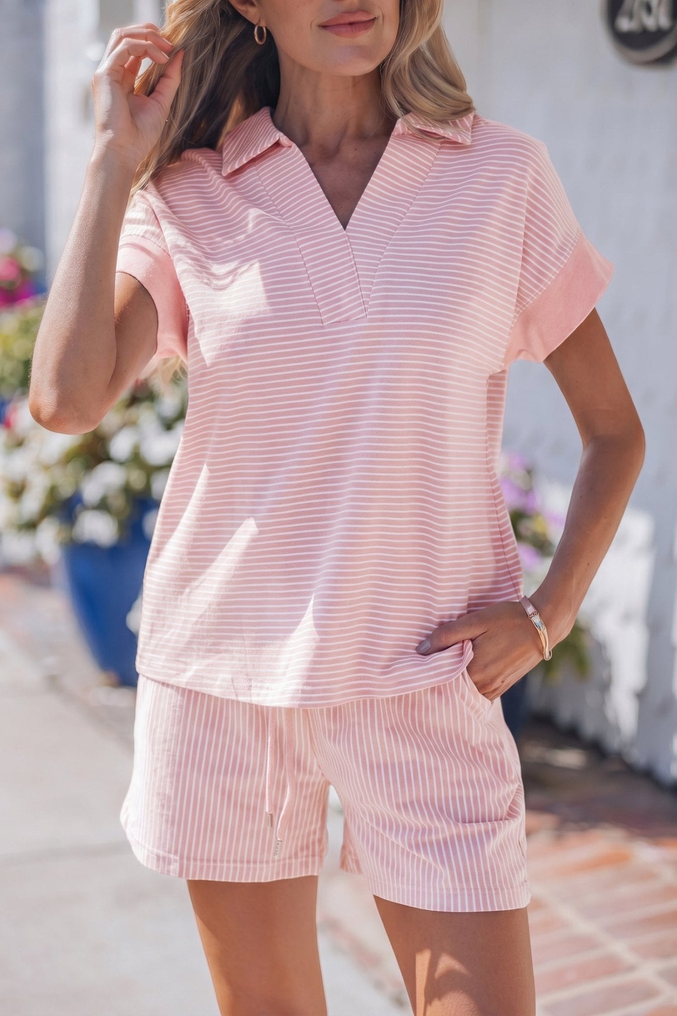 Julianna Dolman Sleeve Polo Shirt Set - Hello Beautiful BoutiqueShort SetsThreaded Pear