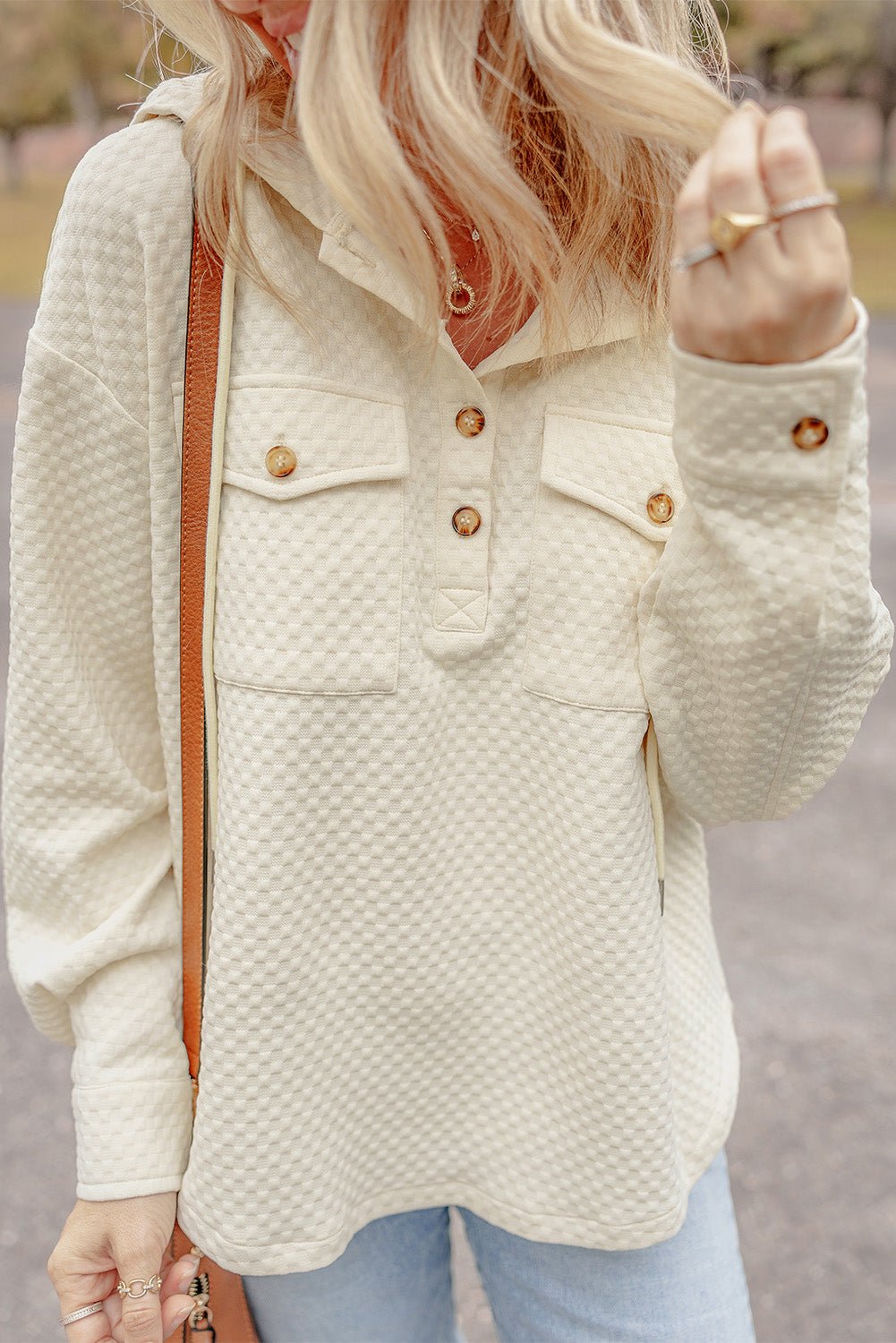 Julie Textured Neckline Side Hoodie - Hello Beautiful BoutiqueSweatshirts & HoodiesThreaded Pear
