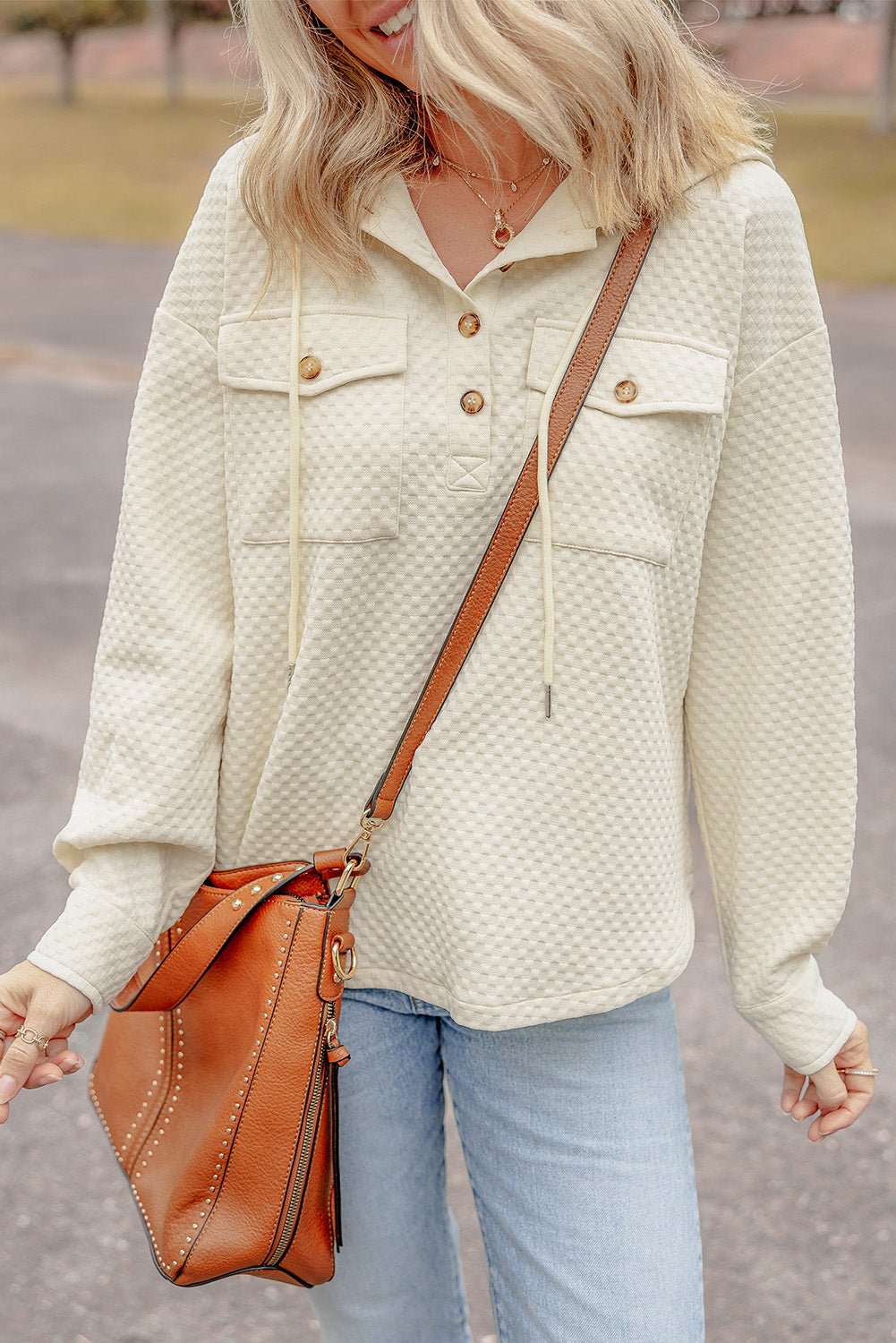 Julie Textured Neckline Side Hoodie - Hello Beautiful BoutiqueSweatshirts & HoodiesThreaded Pear