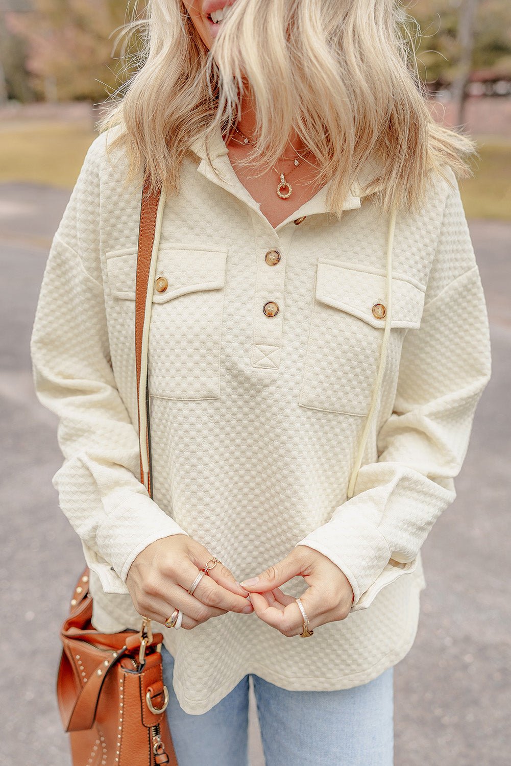 Julie Textured Neckline Side Hoodie - Hello Beautiful BoutiqueSweatshirts & HoodiesThreaded Pear