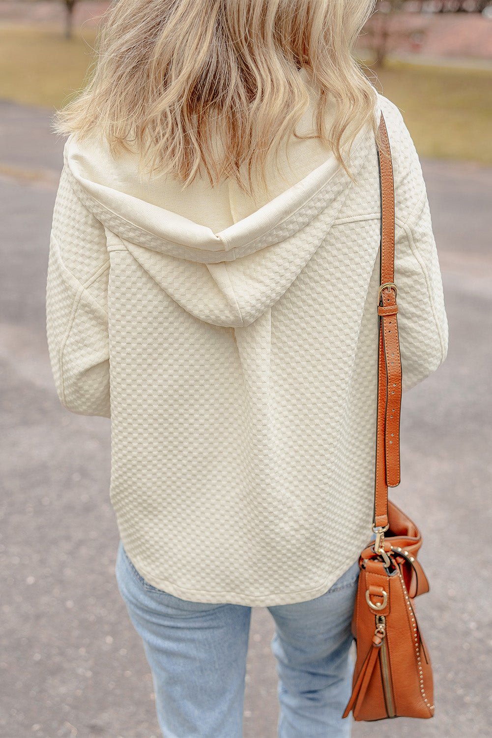 Julie Textured Neckline Side Hoodie - Hello Beautiful BoutiqueSweatshirts & HoodiesThreaded Pear