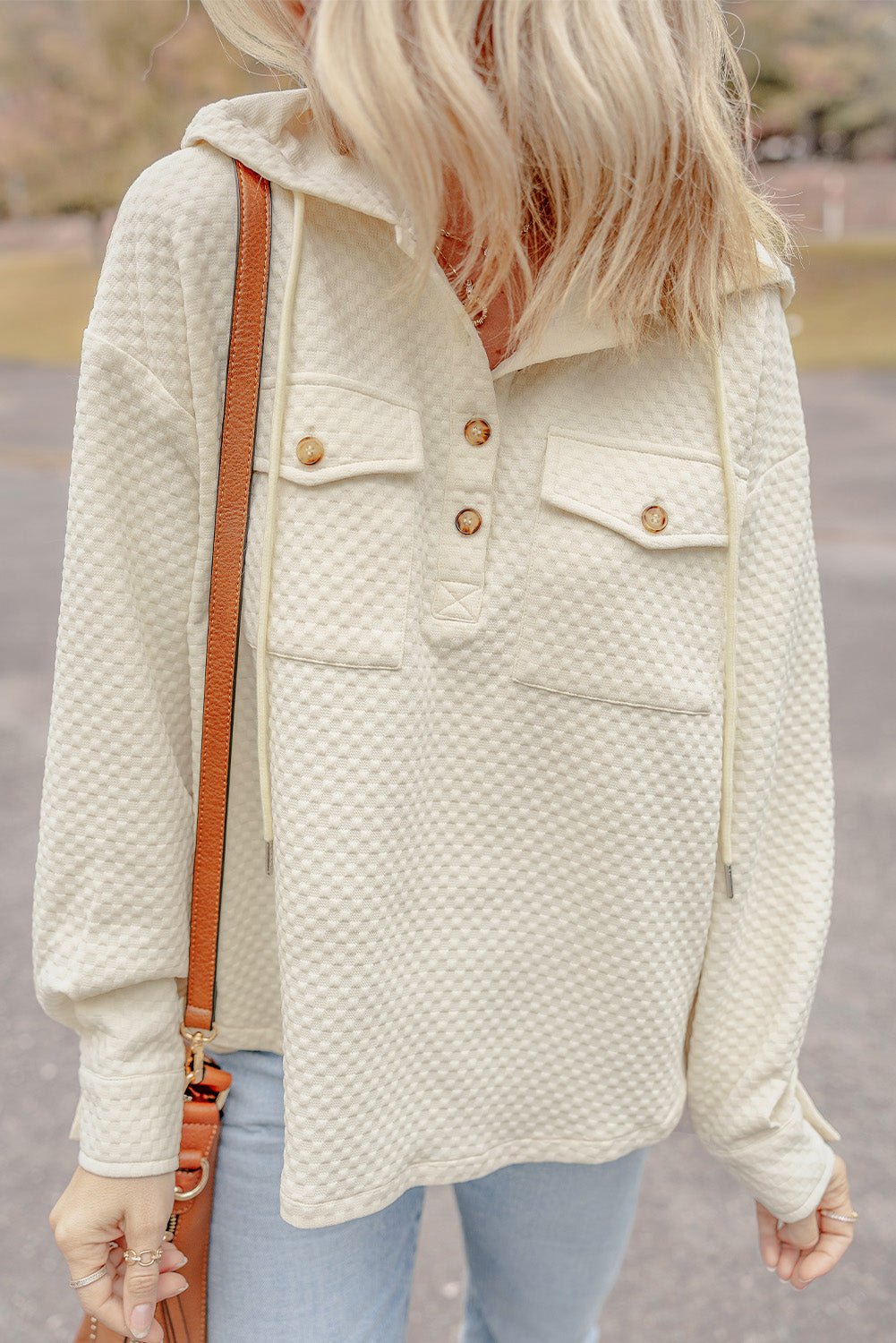 Julie Textured Neckline Side Hoodie - Hello Beautiful BoutiqueSweatshirts & HoodiesThreaded Pear