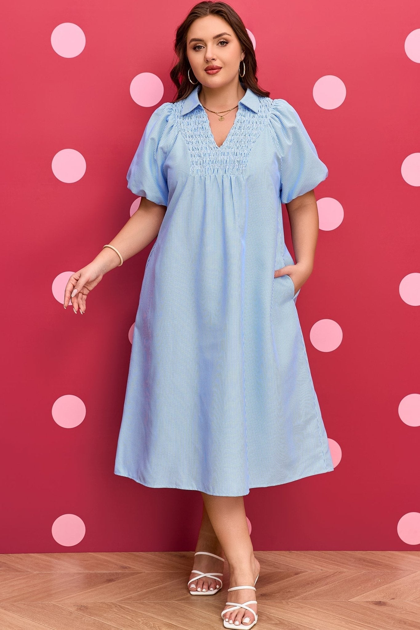 Julieta Detail Collar Midi PLUS Dress - Hello Beautiful BoutiquePlus Size Midi DressesThreaded Pear
