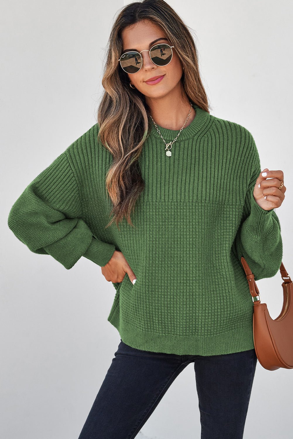 Julietta Mixed Textured Knitted Sweater - Hello Beautiful BoutiqueSweatersThreaded Pear