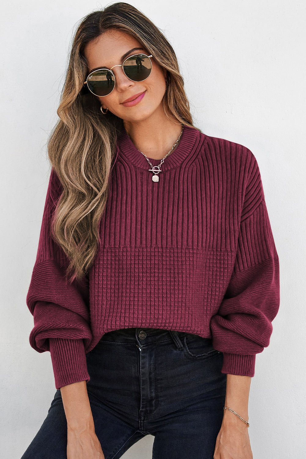 Julietta Mixed Textured Knitted Sweater - Hello Beautiful BoutiqueSweatersThreaded Pear