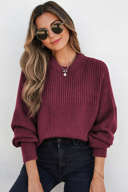 Julietta Mixed Textured Knitted Sweater - Hello Beautiful BoutiqueSweatersThreaded Pear