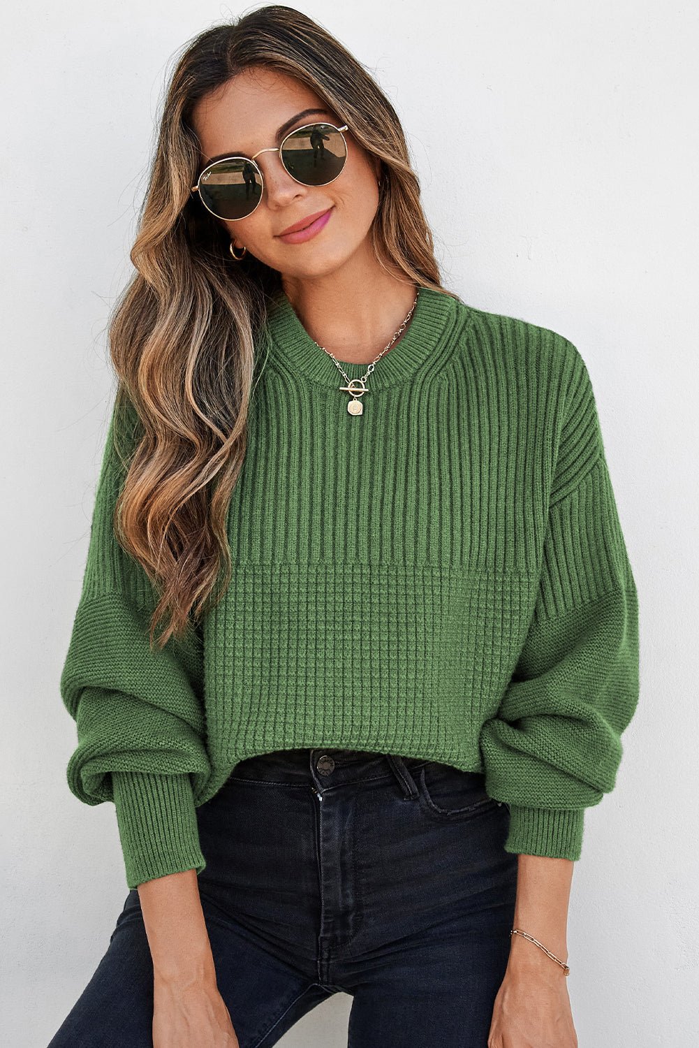 Julietta Mixed Textured Knitted Sweater - Hello Beautiful BoutiqueSweatersThreaded Pear