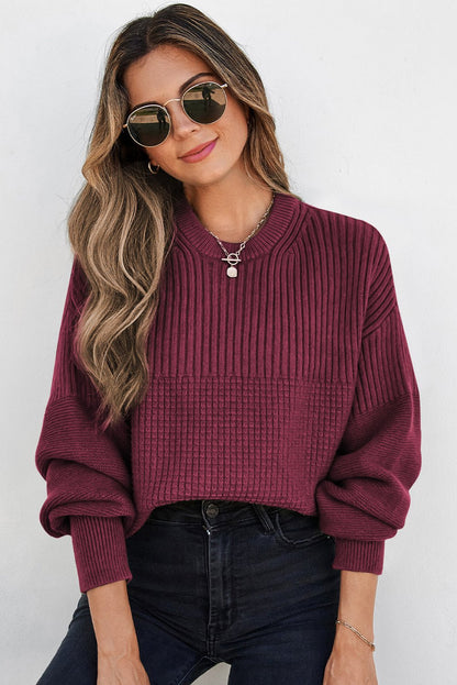 Julietta Mixed Textured Knitted Sweater - Hello Beautiful BoutiqueSweatersThreaded Pear