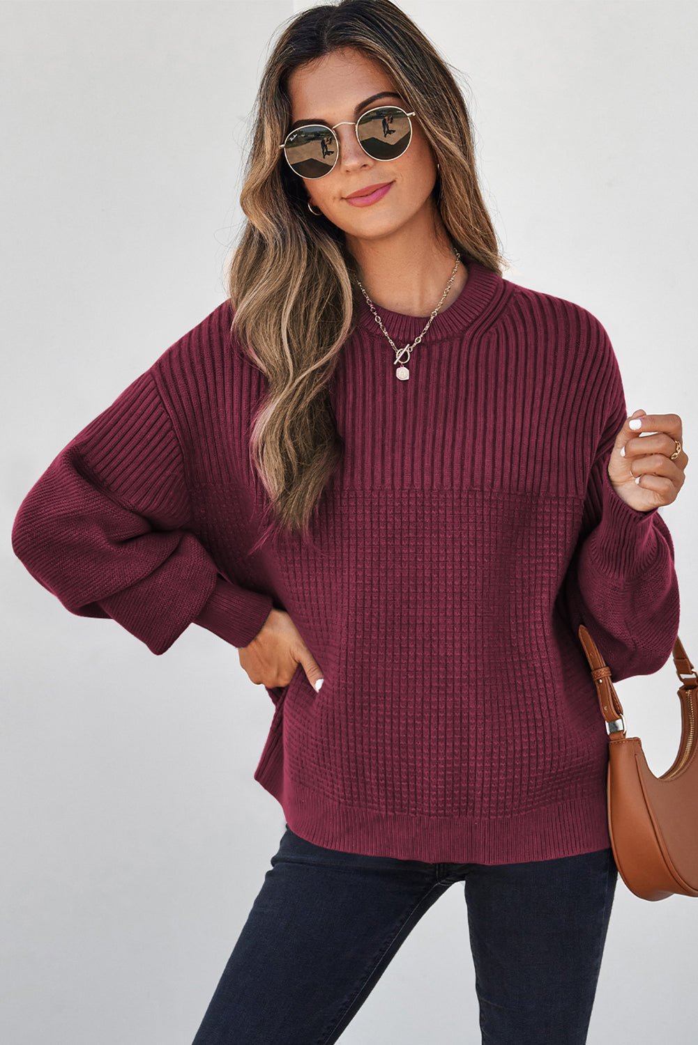 Julietta Mixed Textured Knitted Sweater - Hello Beautiful BoutiqueSweatersThreaded Pear
