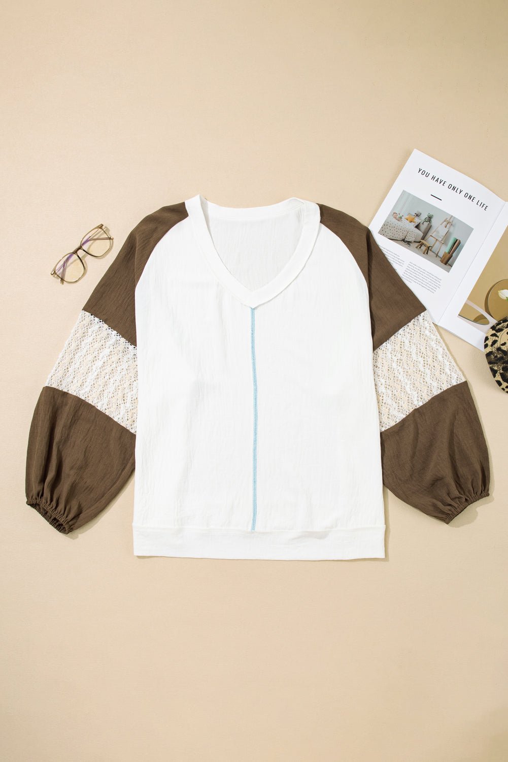 Julietta Patchwork Balloon Sleeve PLUS Blouse - Hello Beautiful BoutiquePlus Size Blouses & ShirtsThreaded Pear