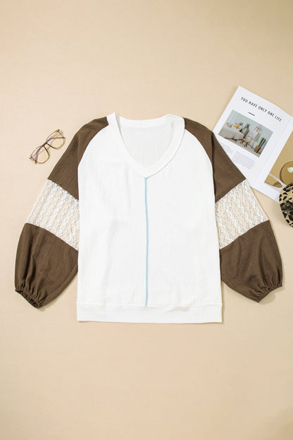 Julietta Patchwork Balloon Sleeve PLUS Blouse - Hello Beautiful BoutiquePlus Size Blouses & ShirtsThreaded Pear