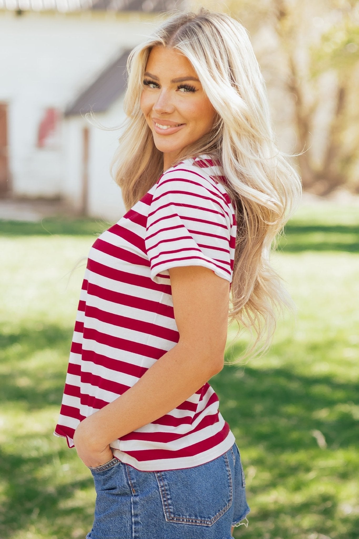 June Stripe Patchwork T Shirt - Hello Beautiful BoutiqueTops & TeesThreaded Pear