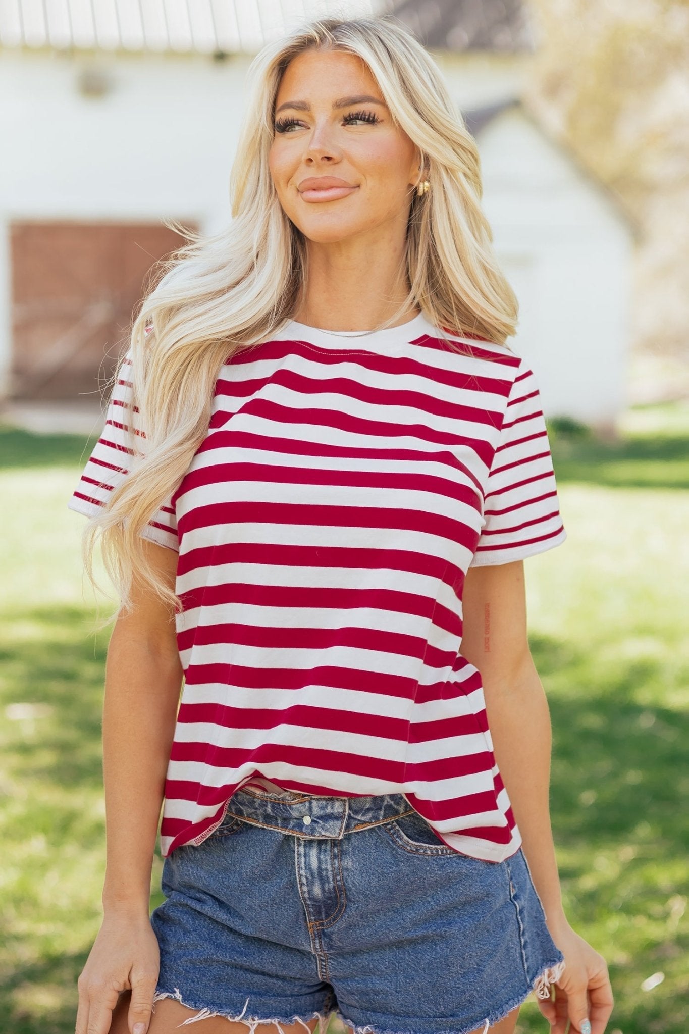June Stripe Patchwork T Shirt - Hello Beautiful BoutiqueTops & TeesThreaded Pear