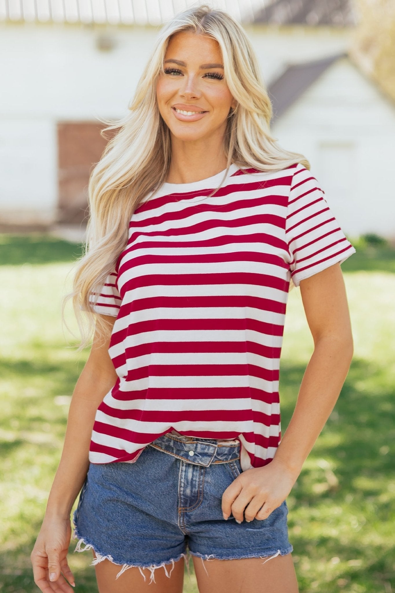 June Stripe Patchwork T Shirt - Hello Beautiful BoutiqueTops & TeesThreaded Pear