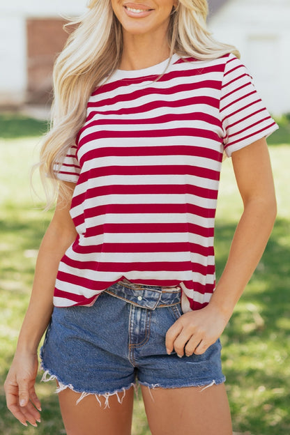 June Stripe Patchwork T Shirt - Hello Beautiful BoutiqueTops & TeesThreaded Pear