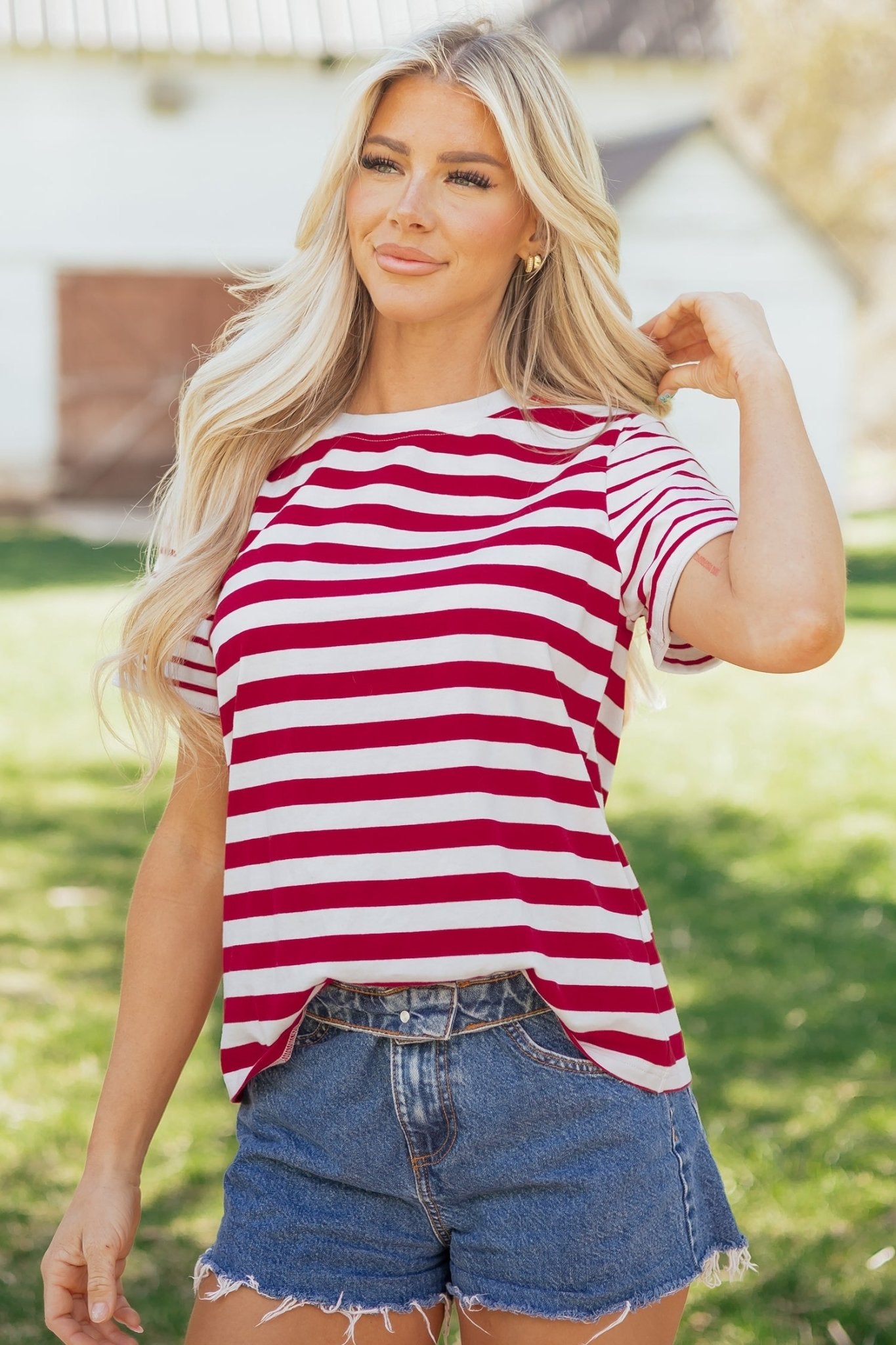 June Stripe Patchwork T Shirt - Hello Beautiful BoutiqueTops & TeesThreaded Pear