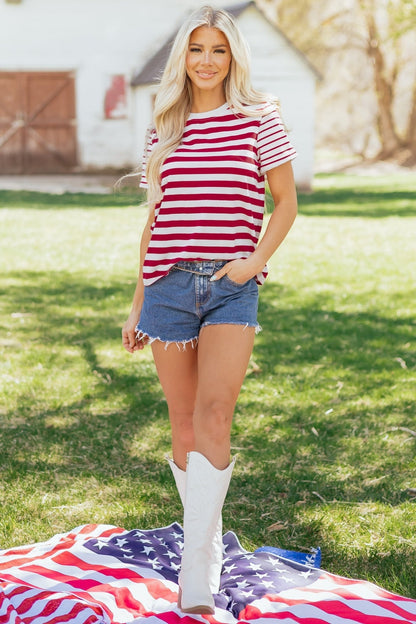 June Stripe Patchwork T Shirt - Hello Beautiful BoutiqueTops & TeesThreaded Pear