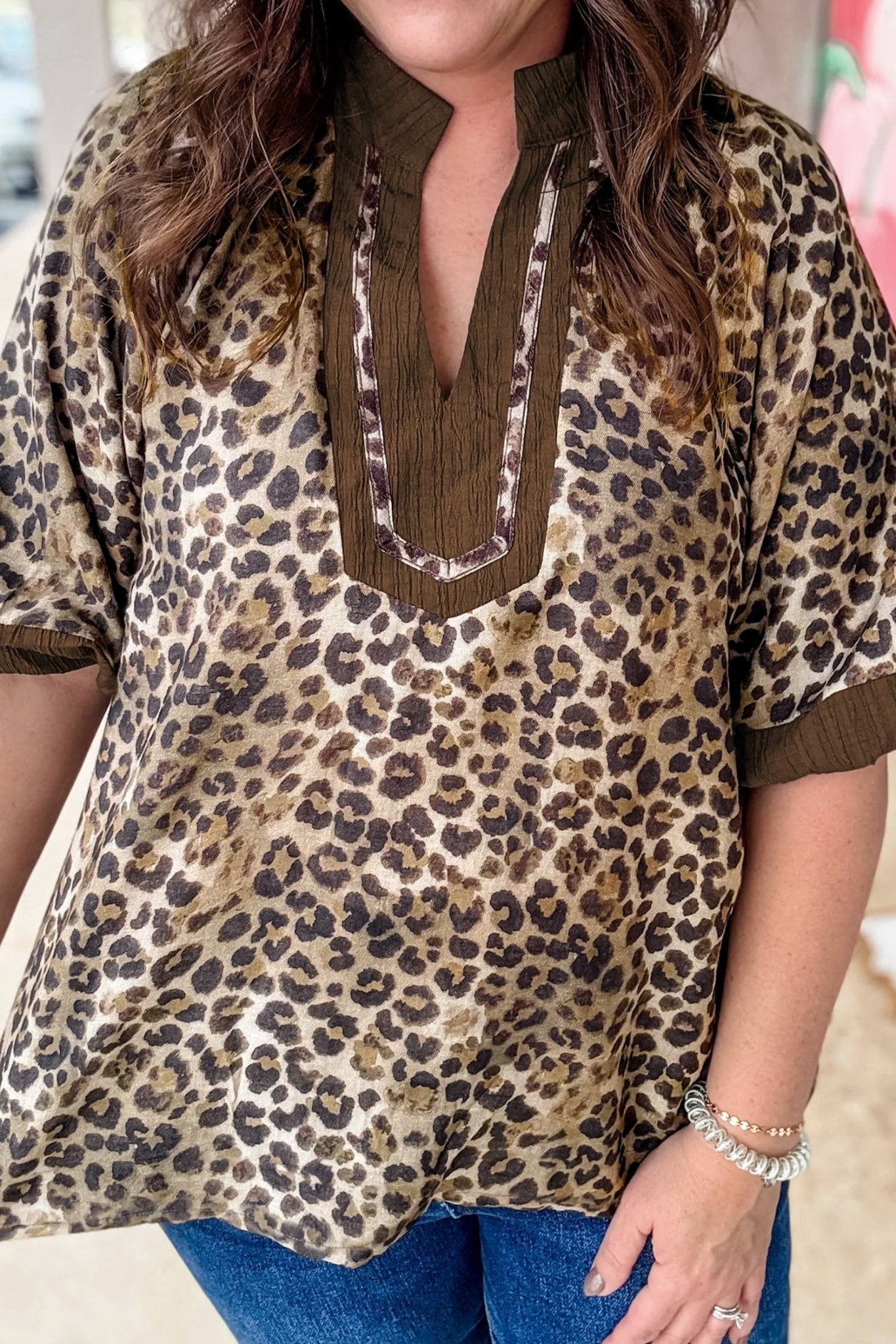 Kahlani Crinkled Colorblock Patchwork PLUS Blouse - Hello Beautiful BoutiquePlus Size Blouses & ShirtsThreaded Pear