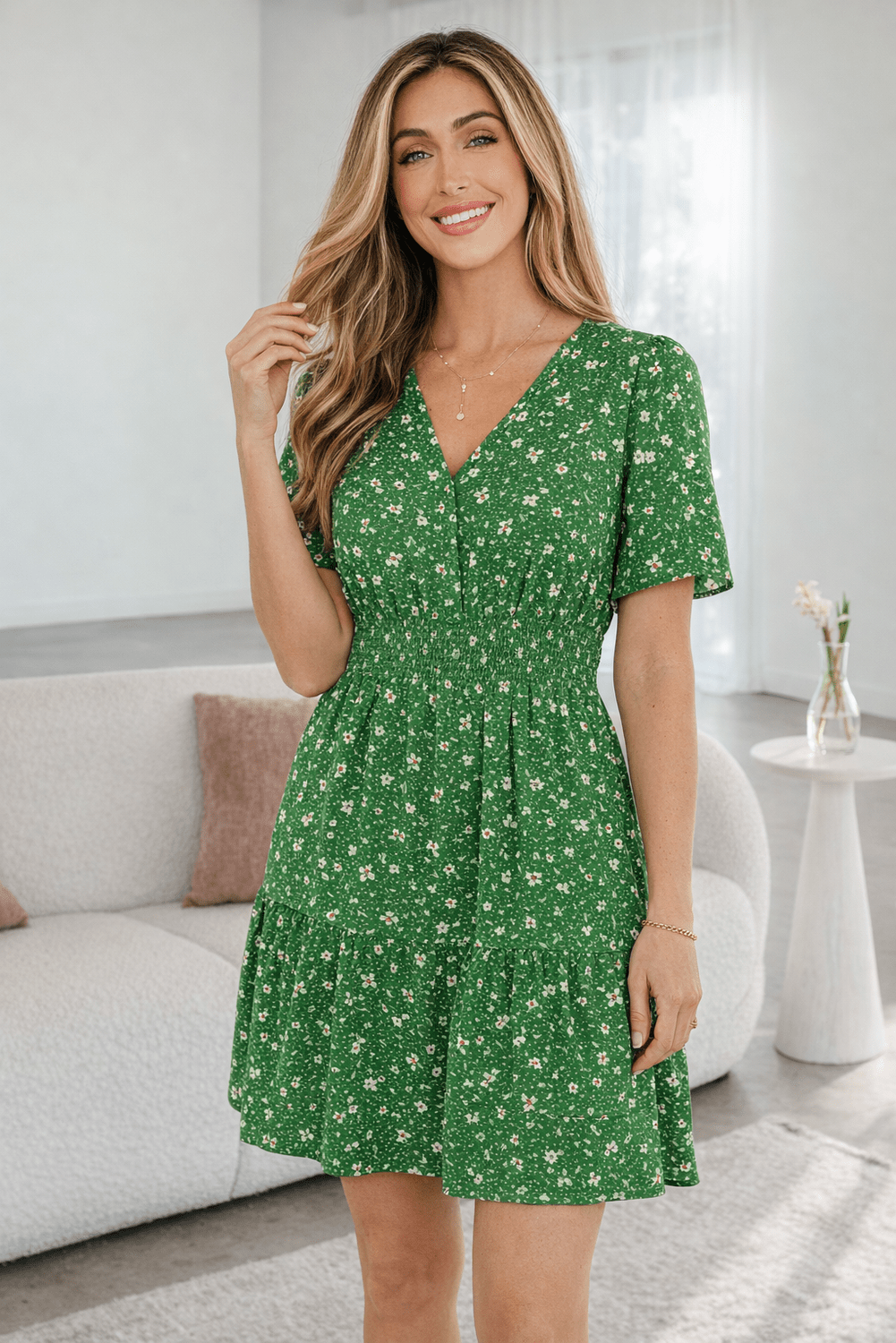 Kailani High Waistband Mini Dress - Hello Beautiful BoutiqueFloral DressesThreaded Pear