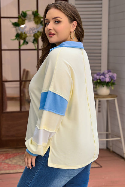 Kallie Color Block Patchwork PLUS Pullover - Hello Beautiful BoutiquePlus Size Long Sleeve TopsThreaded Pear