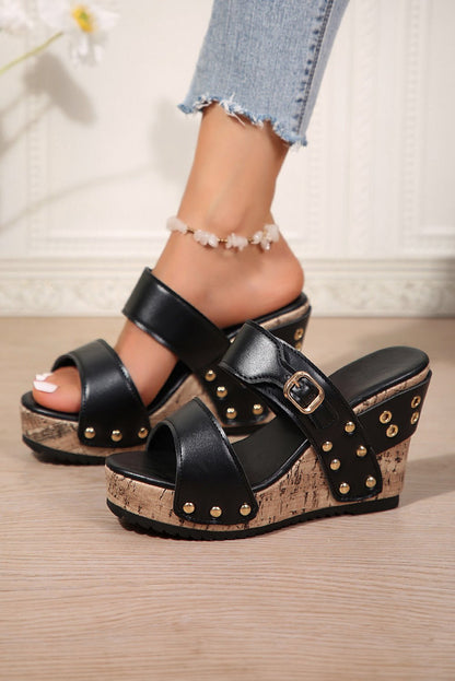 Karla Rivet Studded Wedge Slippers - Hello Beautiful BoutiqueSlippersThreaded Pear