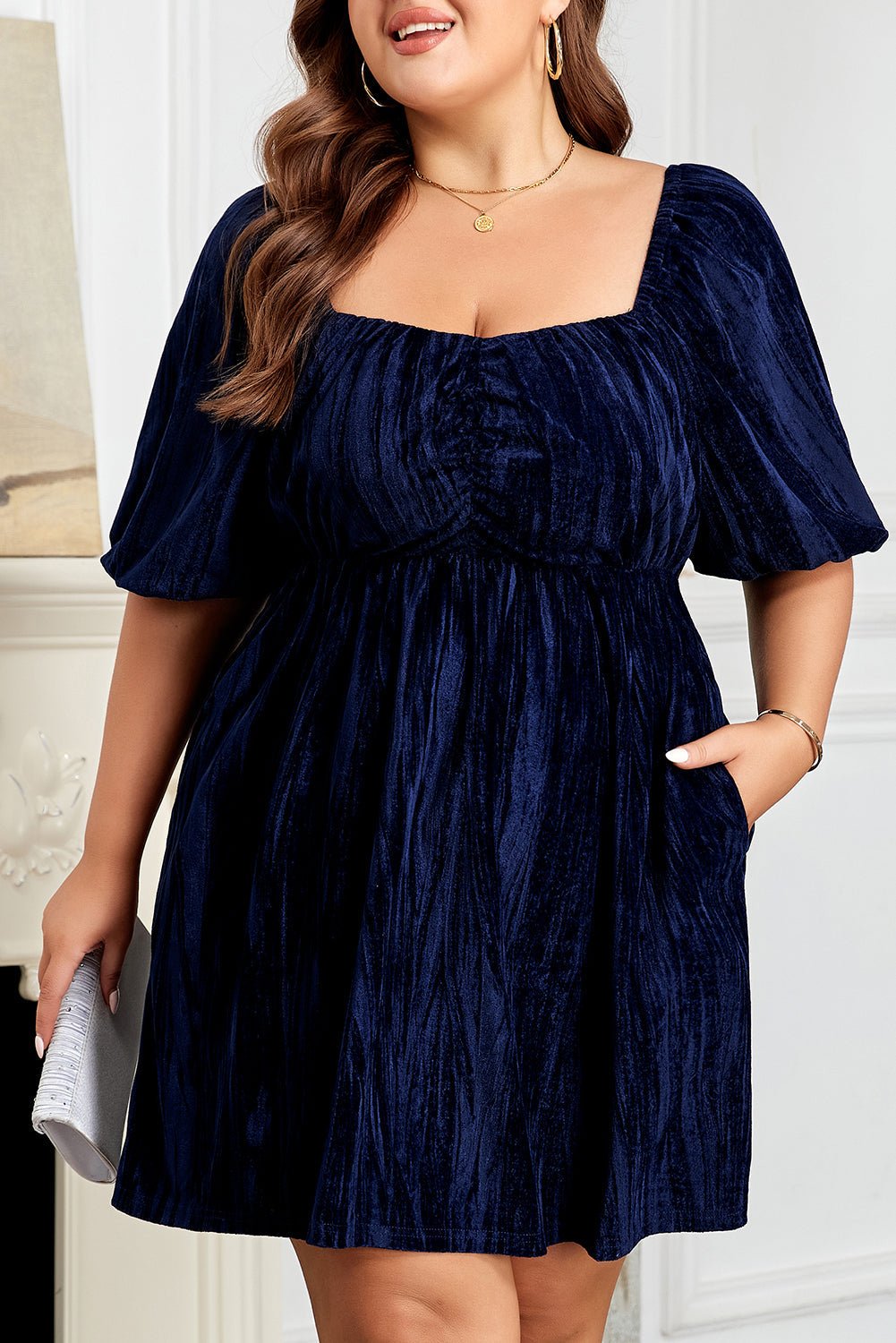 Kataleya Short Puff Sleeve PLUS Dress - Hello Beautiful BoutiquePlus Size Midi DressesThreaded Pear
