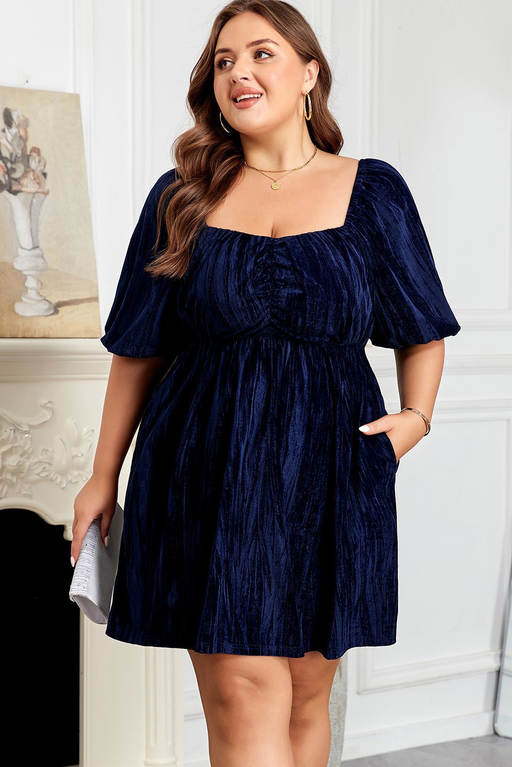 Kataleya Short Puff Sleeve PLUS Dress - Hello Beautiful BoutiquePlus Size Midi DressesThreaded Pear