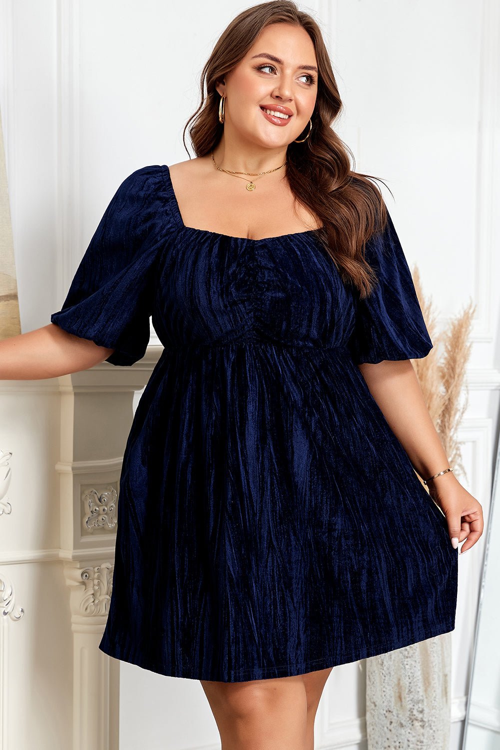 Kataleya Short Puff Sleeve PLUS Dress - Hello Beautiful BoutiquePlus Size Midi DressesThreaded Pear