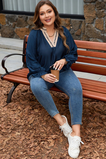 Katelyn Long Flounce Sleeve PLUS Blouse - Hello Beautiful BoutiquePlus Size Blouses & ShirtsThreaded Pear