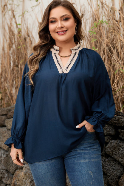Katelyn Long Flounce Sleeve PLUS Blouse - Hello Beautiful BoutiquePlus Size Blouses & ShirtsThreaded Pear