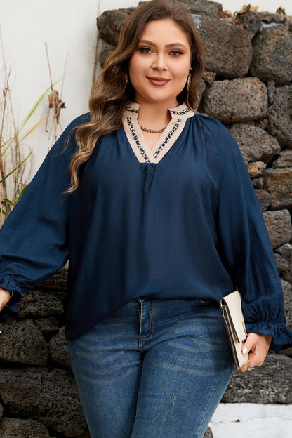 Katelyn Long Flounce Sleeve PLUS Blouse - Hello Beautiful BoutiquePlus Size Blouses & ShirtsThreaded Pear