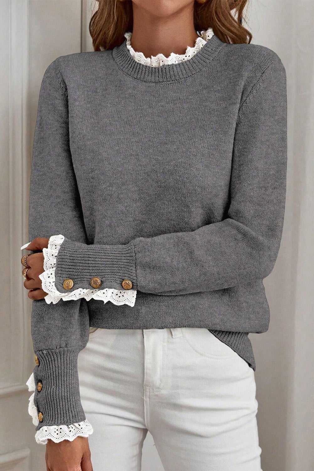 Katelyn Patchwork Cuffs Loose Sweater - Hello Beautiful BoutiqueSweatersThreaded Pear