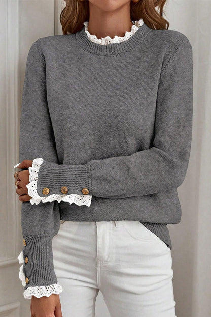 Katelyn Patchwork Cuffs Loose Sweater - Hello Beautiful BoutiqueSweatersThreaded Pear