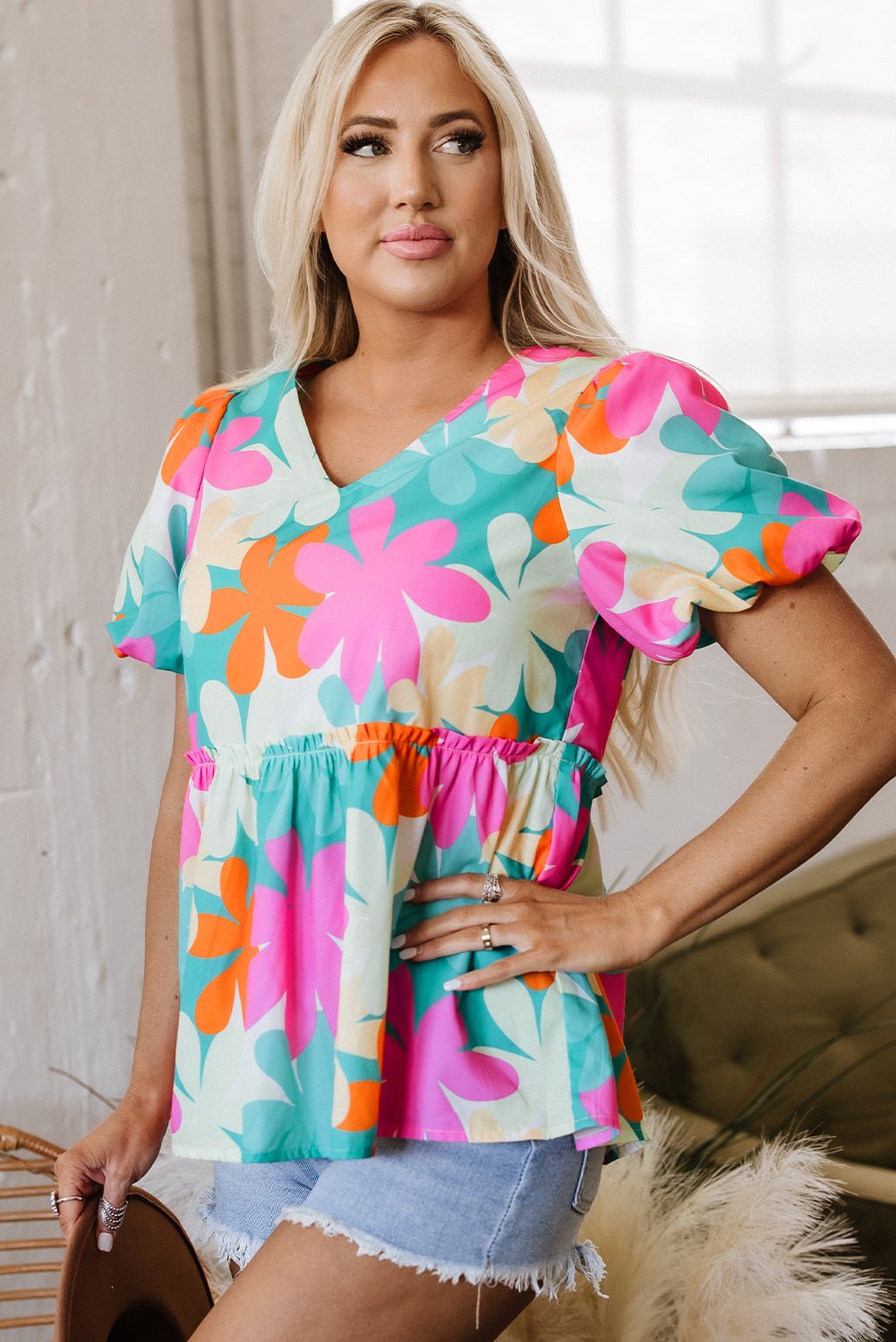 Kathryn Bubble Sleeve Peplum Blouse - Hello Beautiful BoutiqueBlouses & ShirtsThreaded Pear