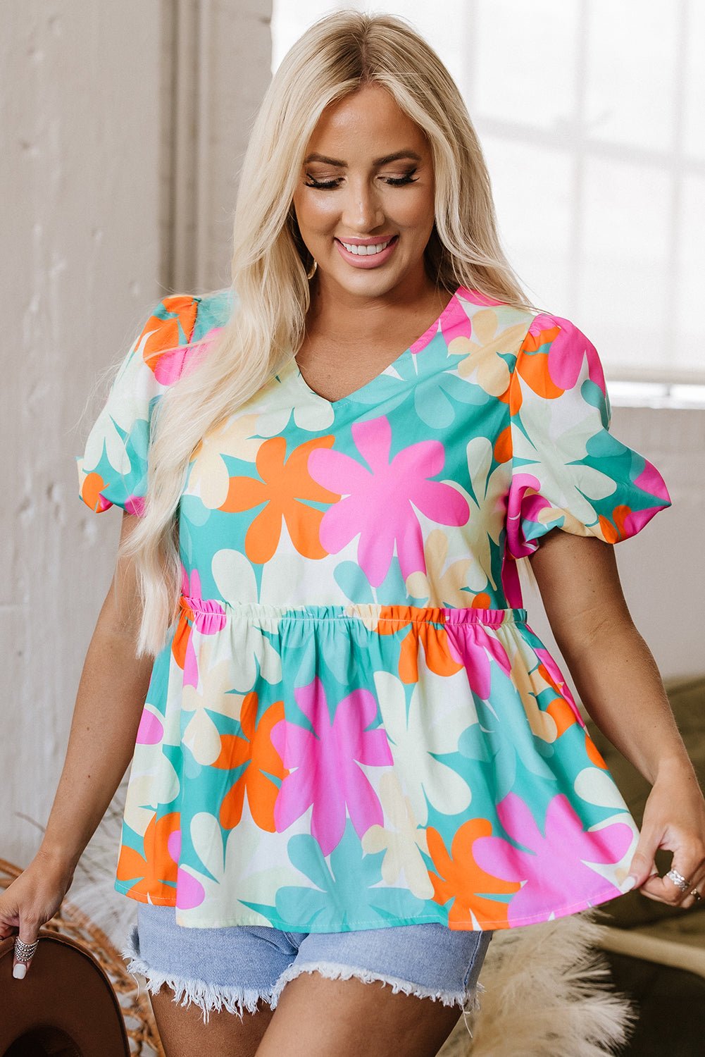 Kathryn Bubble Sleeve Peplum Blouse - Hello Beautiful BoutiqueBlouses & ShirtsThreaded Pear