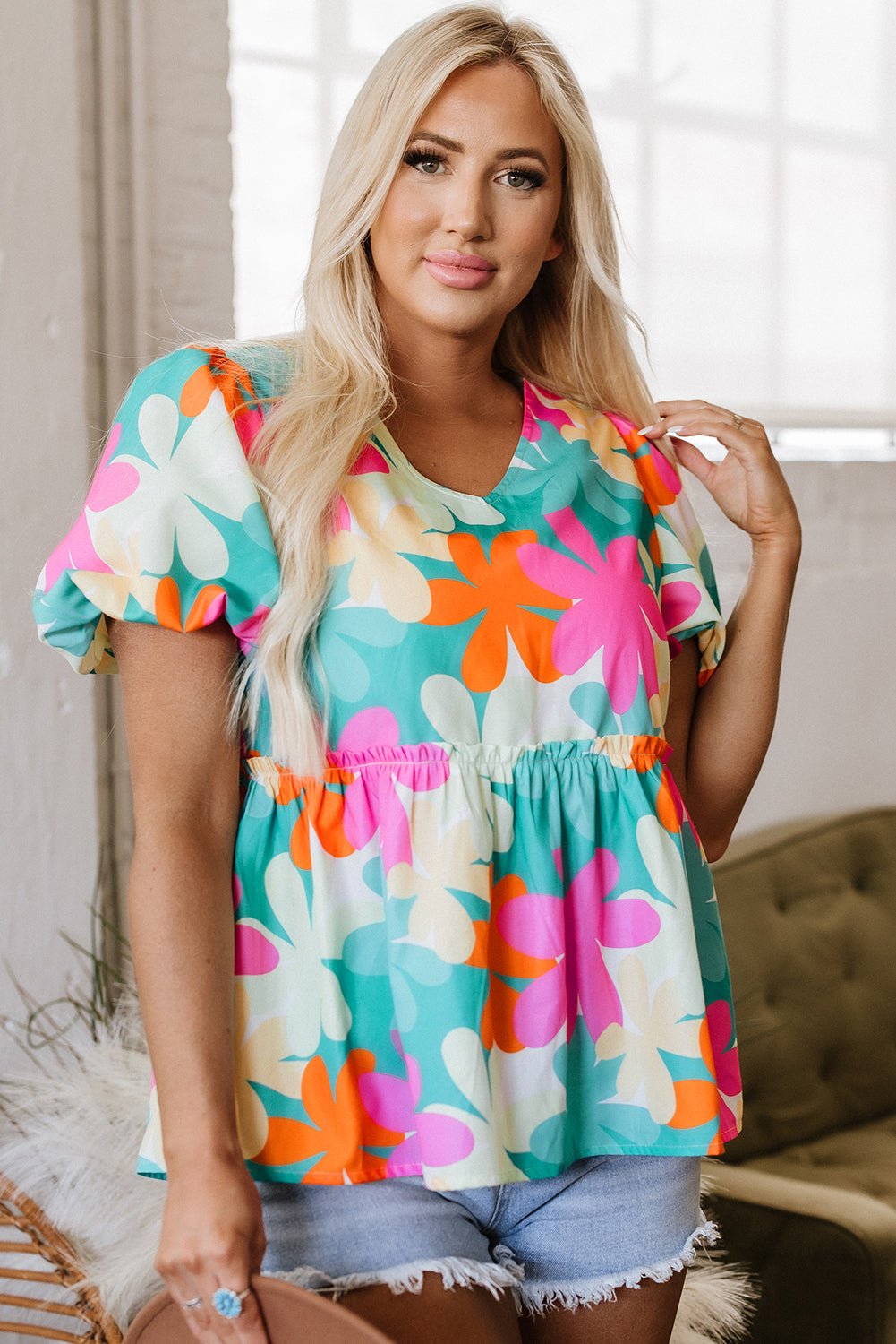 Kathryn Bubble Sleeve Peplum Blouse - Hello Beautiful BoutiqueBlouses & ShirtsThreaded Pear