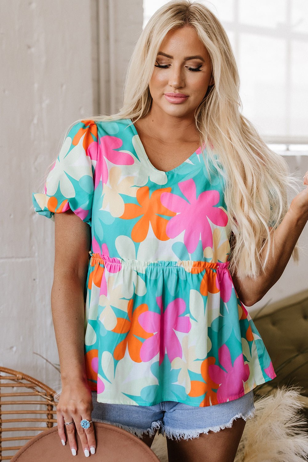 Kathryn Bubble Sleeve Peplum Blouse - Hello Beautiful BoutiqueBlouses & ShirtsThreaded Pear