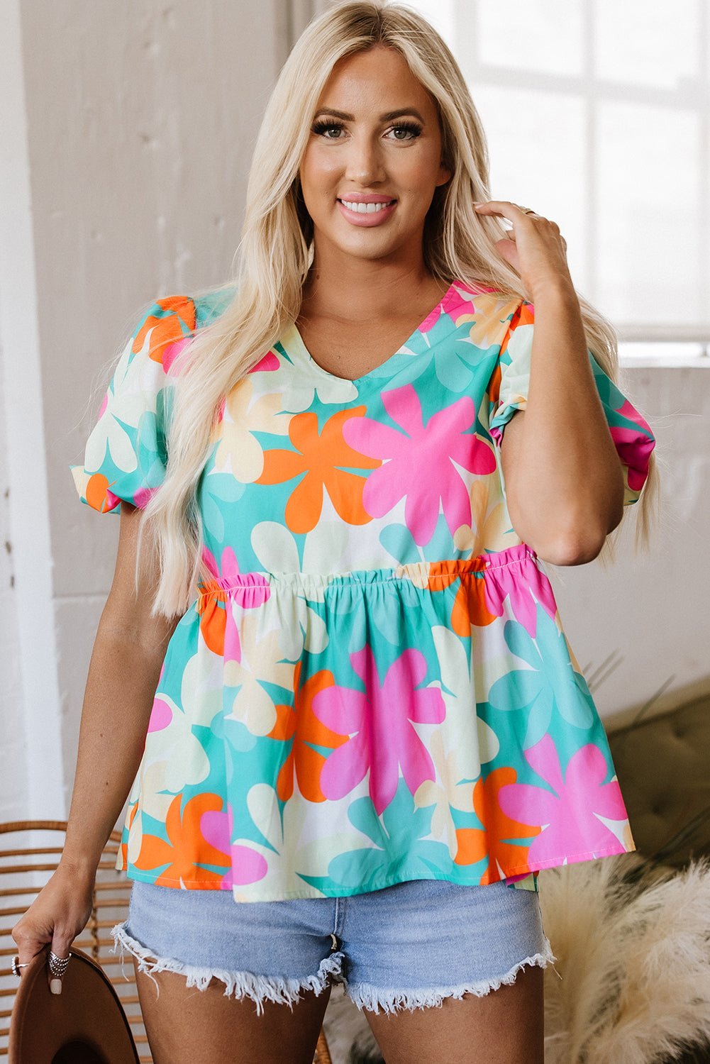 Kathryn Bubble Sleeve Peplum Blouse - Hello Beautiful BoutiqueBlouses & ShirtsThreaded Pear