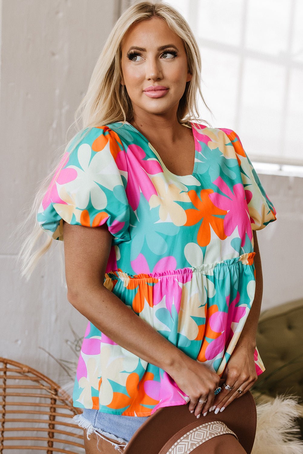 Kathryn Bubble Sleeve Peplum Blouse - Hello Beautiful BoutiqueBlouses & ShirtsThreaded Pear