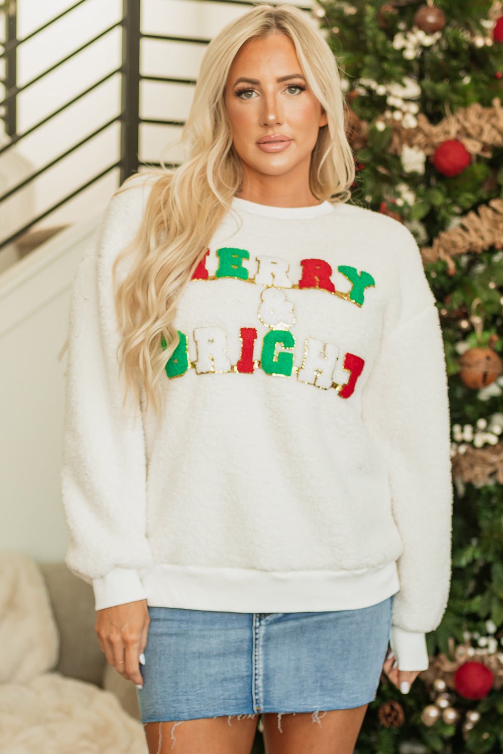Katie Chenille Graphic Sherpa Sweatshirt - Hello Beautiful BoutiqueSweatshirts & HoodiesThreaded Pear